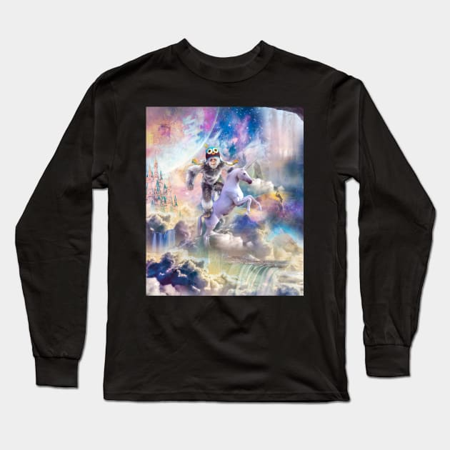 Bigfoot Yeti Sasquatch Riding Unicorn Long Sleeve T-Shirt by Random Galaxy